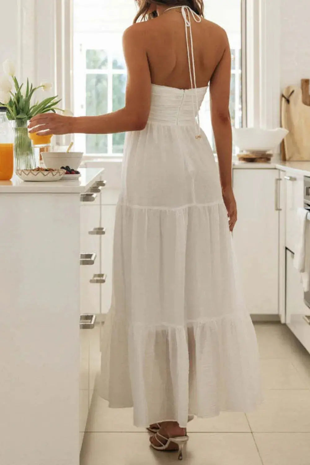 Tiered Halter Neck Printed Cami Dress Trendsi