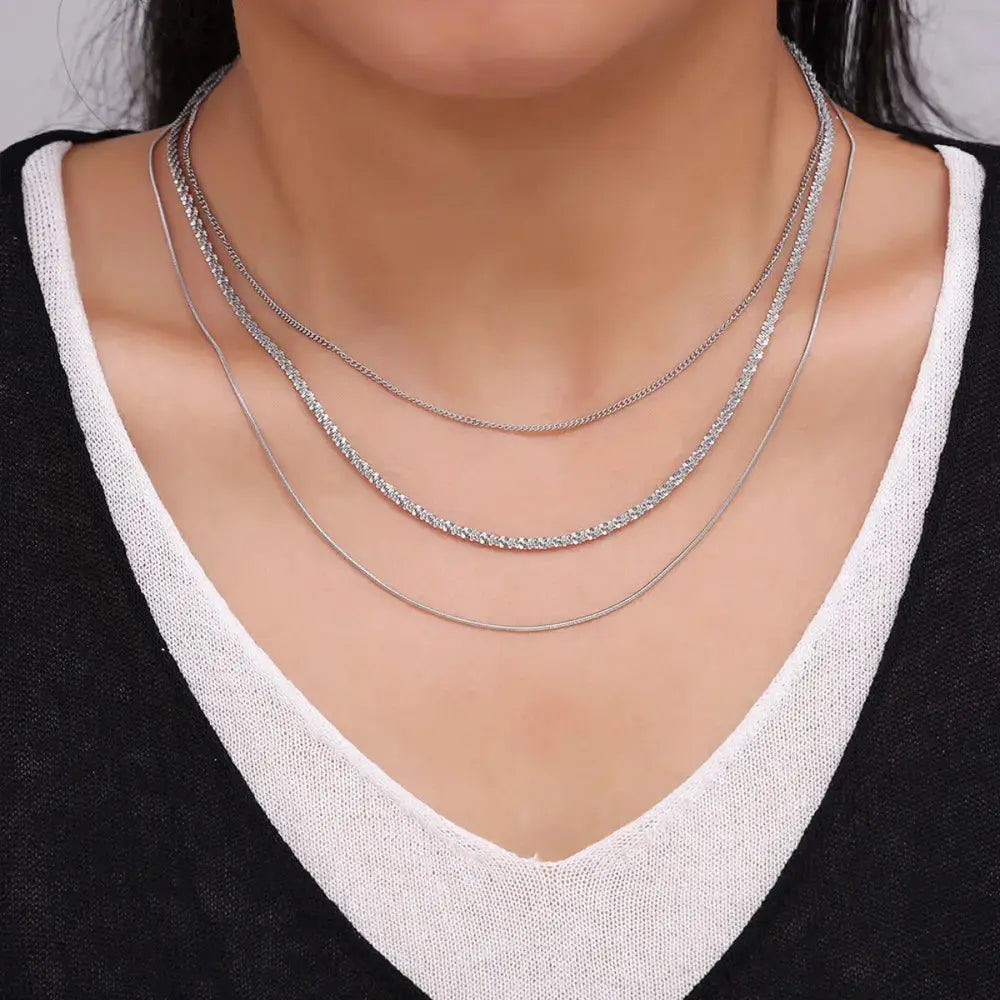 Titanium Steel Three-Layered Necklace Trendsi