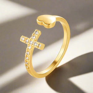 Triune | Premium Zircon Cross With Heart Ring For Women Beauty Prologue