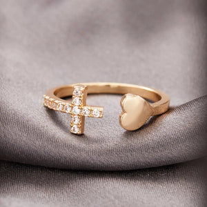 Triune | Premium Zircon Cross With Heart Ring For Women Beauty Prologue