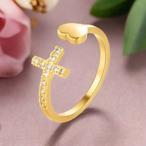 Triune | Premium Zircon Cross With Heart Ring For Women Beauty Prologue