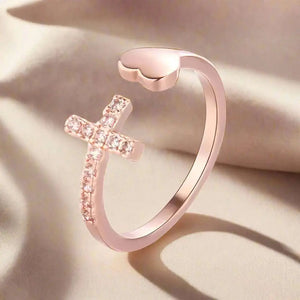 Triune | Premium Zircon Cross With Heart Ring For Women Beauty Prologue