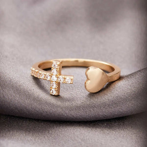 Triune | Premium Zircon Cross With Heart Ring For Women Beauty Prologue