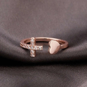 Triune | Premium Zircon Cross With Heart Ring For Women Beauty Prologue