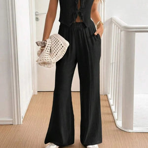 V Neck Sleeveless Top and Pants Set Trendsi