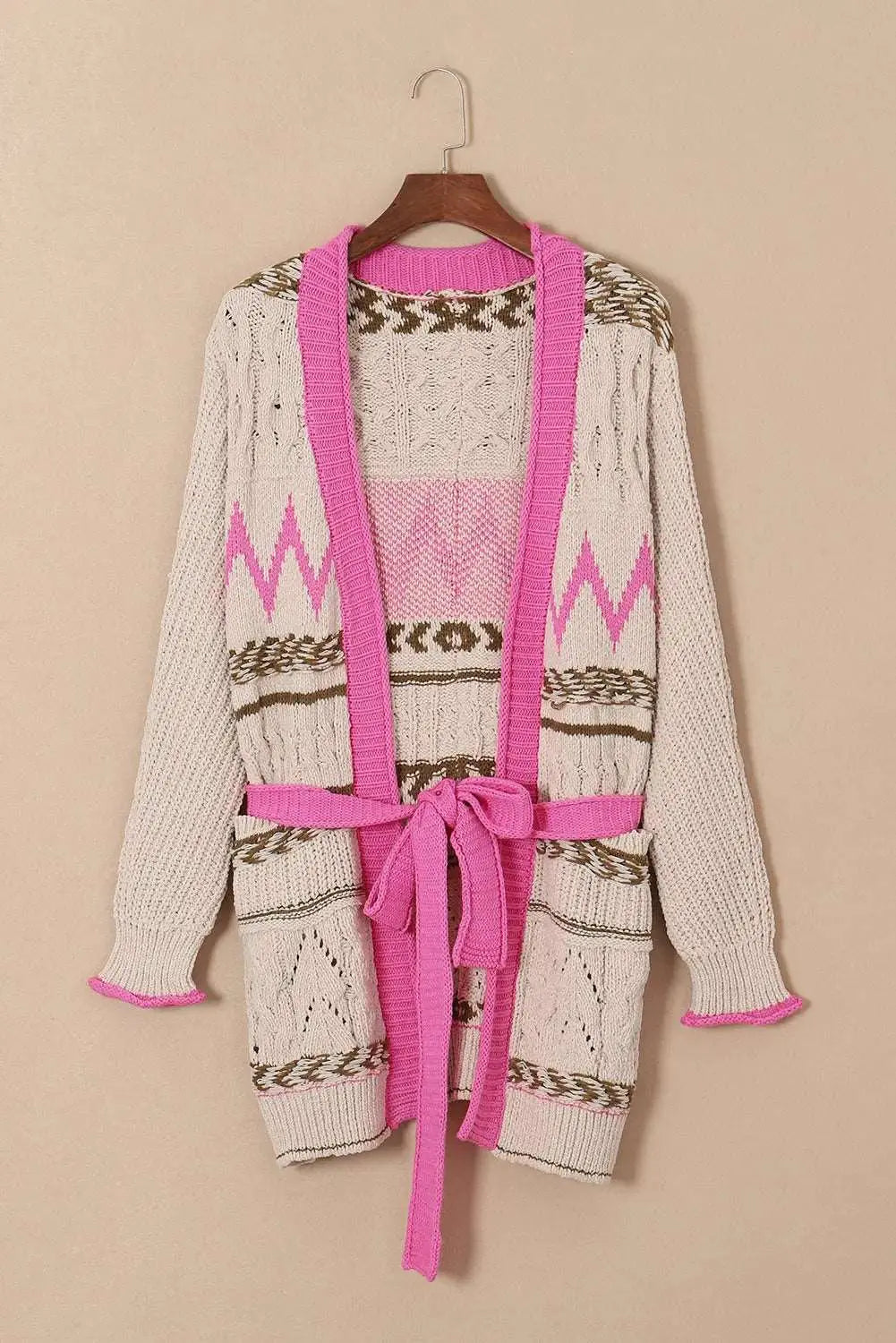 Valentine | Contrast Tied Open Front Cardigan Trendsi