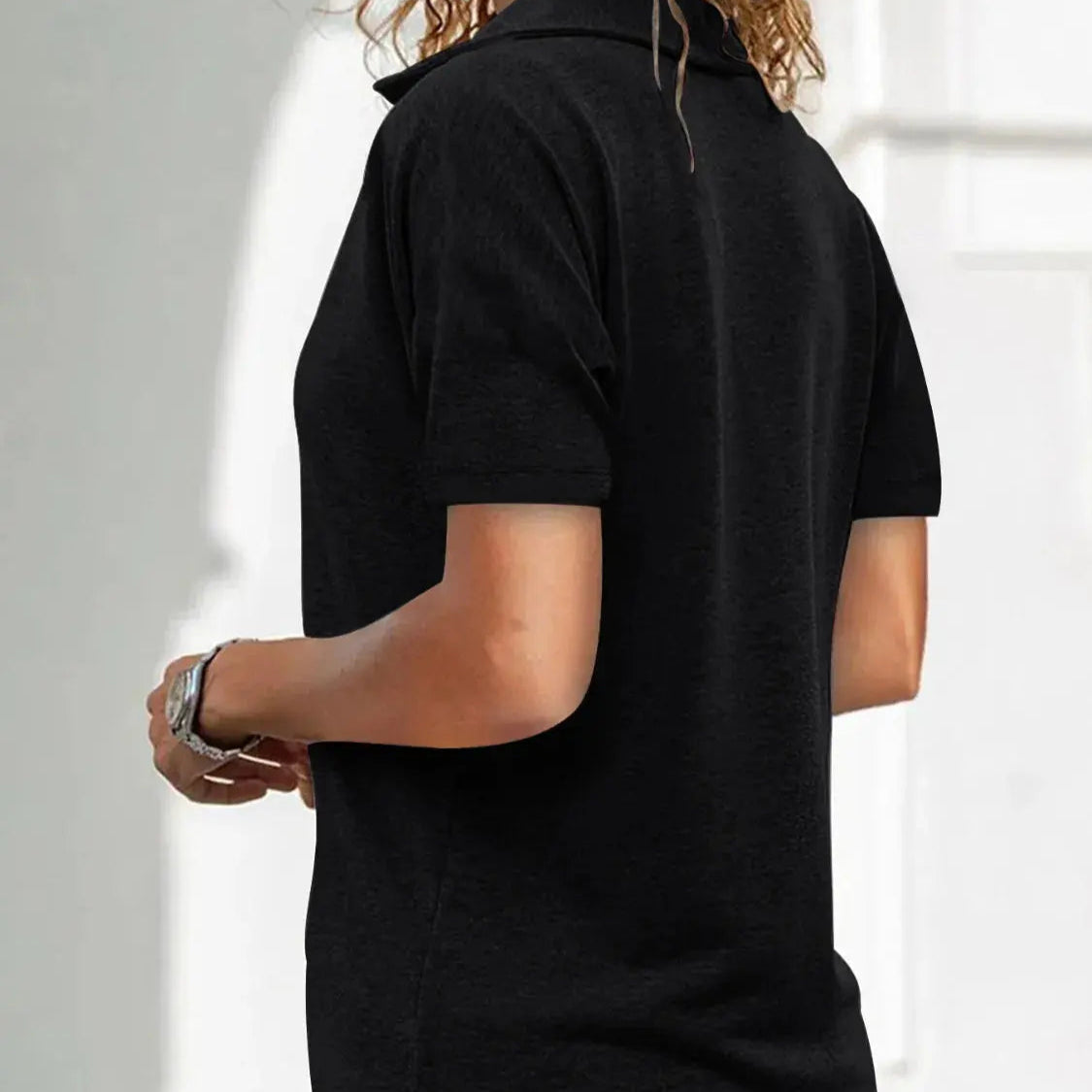 Zip Collar Short Sleeve Top Trendsi