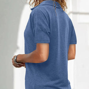 Zip Collar Short Sleeve Top Trendsi